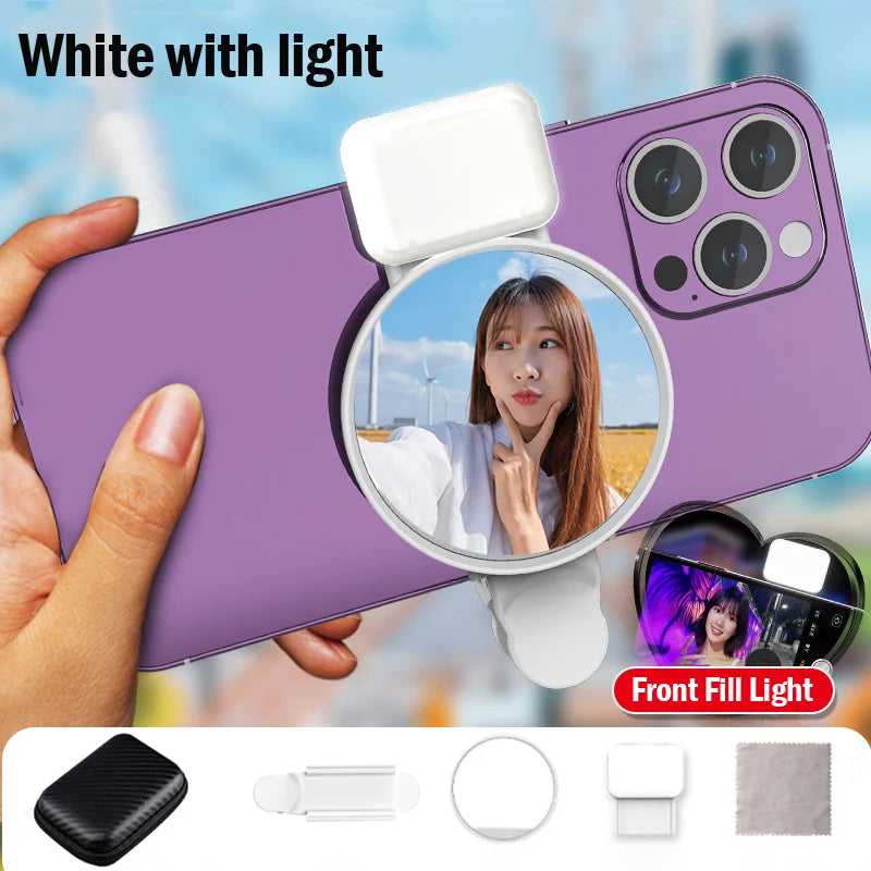 STTKGZD Selfie Reflector Mirror Mobile Phone Fill Light Kit Portable Mobile Mirror Clip Storage Bag Mobile Phone Rear Camera