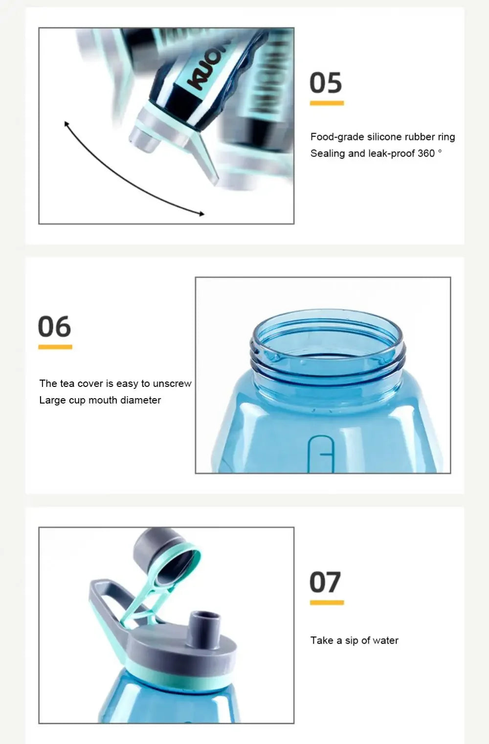 1/1.5L Leak Proof Water Cup Environmentally Plastic Water Bottles Sports Bottle Large Capacity Travel Water Bottle Flip