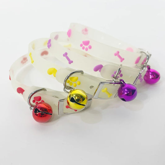 Luminous Cat Necklace Glowing Small Dog Collar Anti-Loss Fluorescent Silicone Bell Collar Neck Ring Pet Cats Accessories