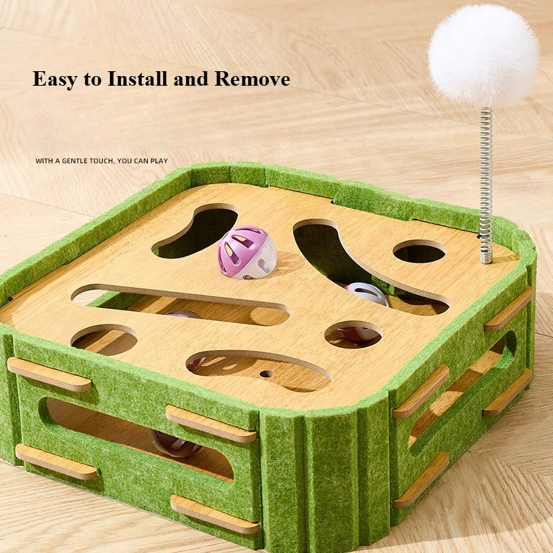 Pet Cat Puzzle Maze Holes Toys Felt Box With Bell Ball Kitten Playing Toys Interactive Funny Combination Set Cat Supplies