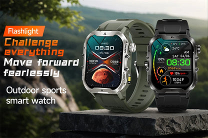 2024 New For Xiaomi Military Smart Watch Men Outdoor Sports Flashlight Fitness Watches Health Monitor 1.96" BT Call Smartwatch