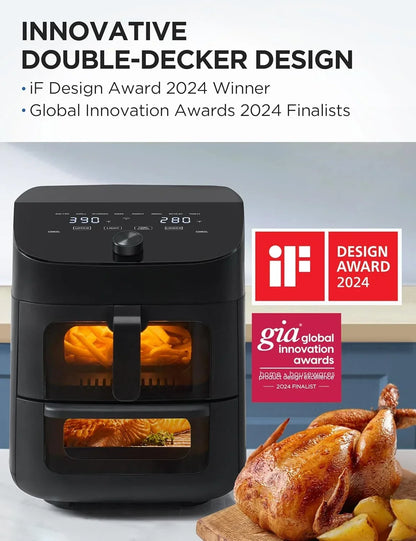 Dual Basket Air Fryer Oven 11 Quart 8 in 1 Functions, Clear Window, Smart Sync Finish, Works with Alexa, Wi-Fi Connectivity