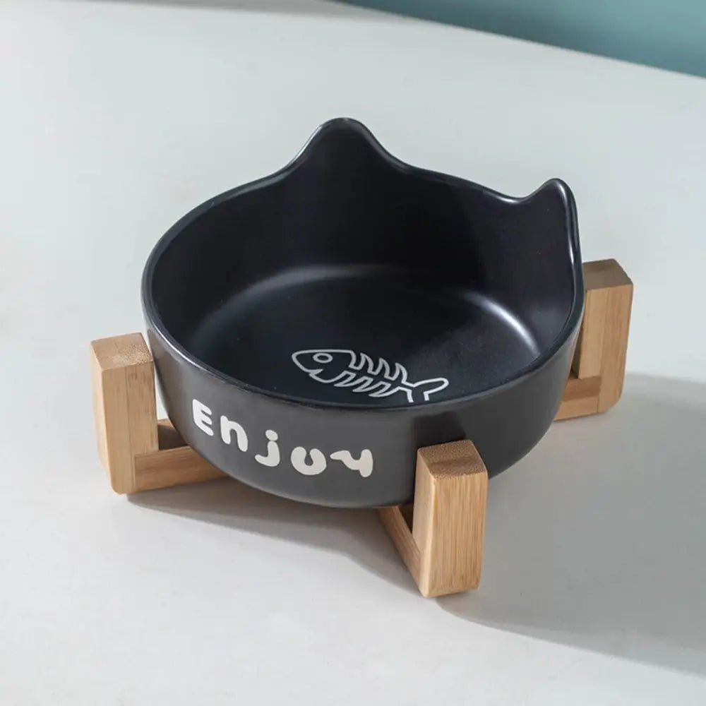 Ceramic Pet Bowl Cute Single/Double Bowl Dog Food Feeding Basin Large Capacity with Rack Pet Drinking Feeder Neck Protection