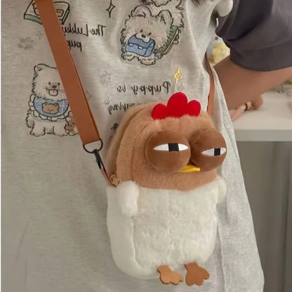 Fur Chicken Plush Bag Ugly Hen Shape Handbag Funny Kawaii Chicken Pendant Keychain Doll Satchel Purse for Women Birthday Gifts
