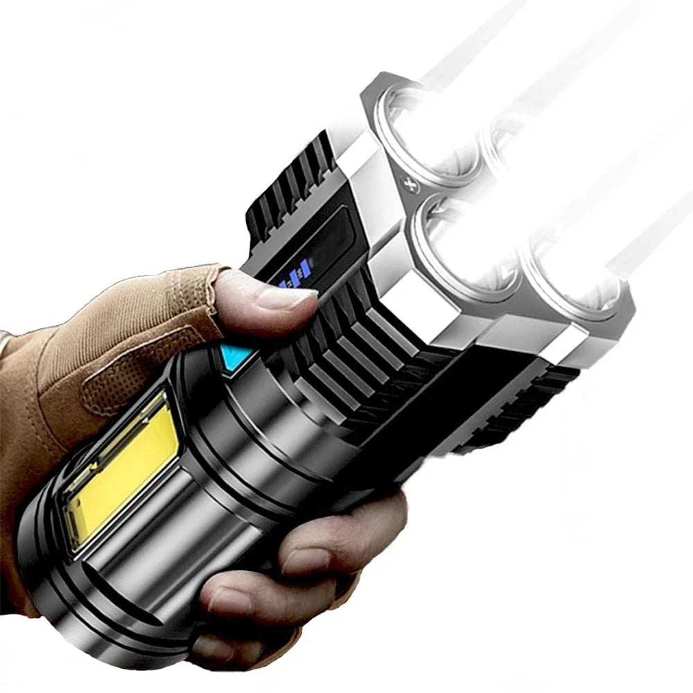 High Power LED Flashlights Camping Torch With 4 Lamp Beads And COB Side Light Rechargeable Portable Hand Lantern 4 Lighting Mode