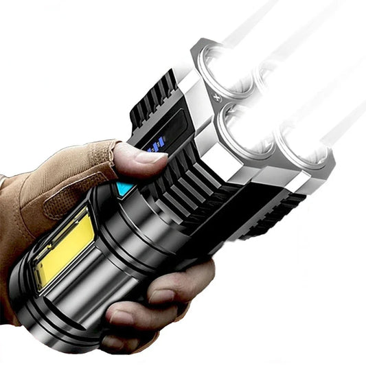 High Power LED Flashlights Camping Torch With 4 Lamp Beads And COB Side Light Rechargeable Portable Hand Lantern 4 Lighting Mode