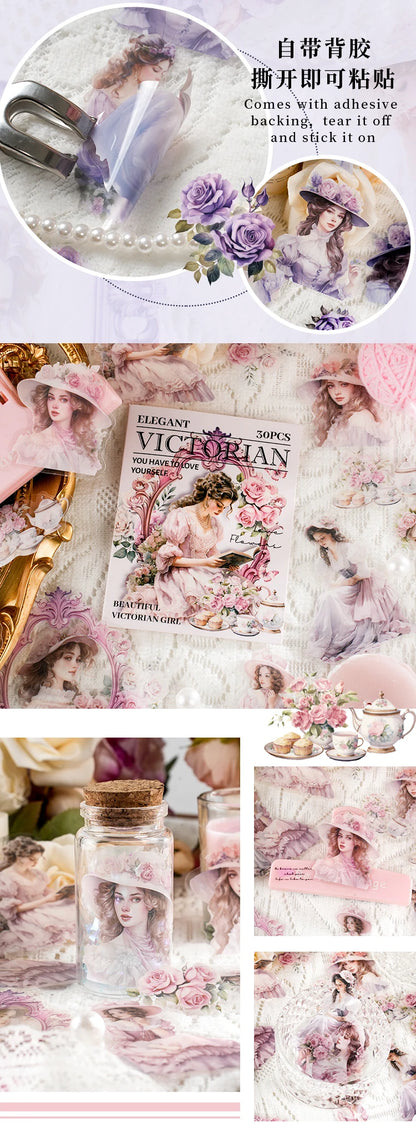 30pcs Garden Girl Sticker for Notebook, Water Bottle, Suitcase, Kids Toy Sticker, Valentine's Day, Back-to-school Season