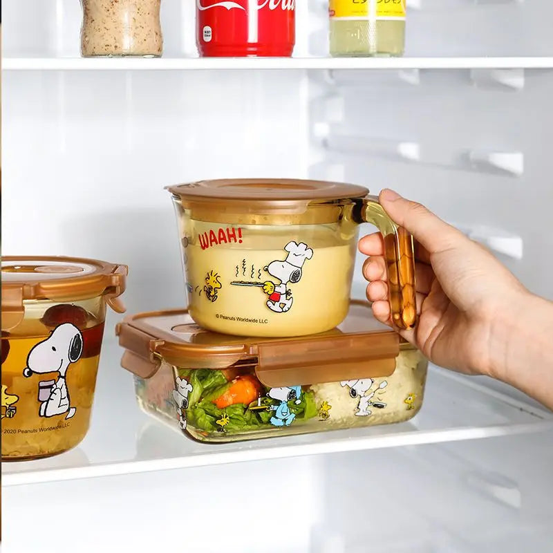 Snoopy Multi-Layer Stainless Steel Lunch Box Tinted Glass Food Portable Thermal Lunchbox Picnic Office Kids Workers School Bento