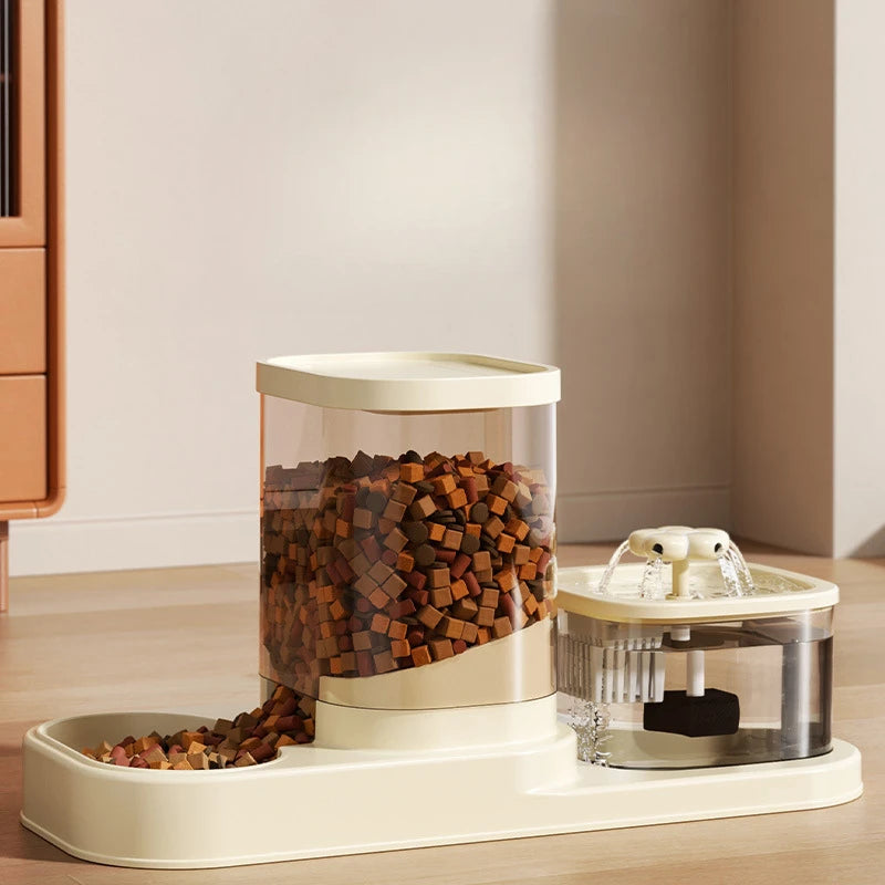 2 in 1 Automatic Pet Feeder Water Fountain Cat Dog Food Bowl with Circulating Flow Anti-Slip Splash Proof Slow Feeding Dish
