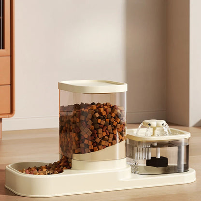2 in 1 Automatic Pet Feeder Water Fountain Cat Dog Food Bowl with Circulating Flow Anti-Slip Splash Proof Slow Feeding Dish