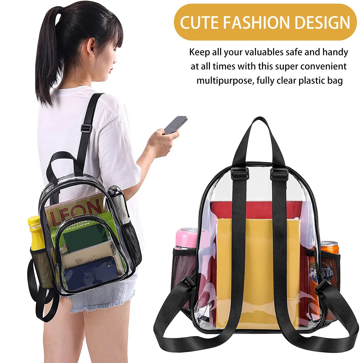PVC Transparent Backpack Durable Clear Small Backpack Portable Lightweight Mini Cute Clear Bag for Work Outdoor Sports