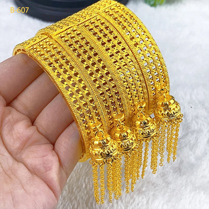 XUHUANG New Design Dubai Gold Color Bangles With Tassel Pendant For Women Indian Middle Eastern Nigerian Wedding Luxury Jewelry