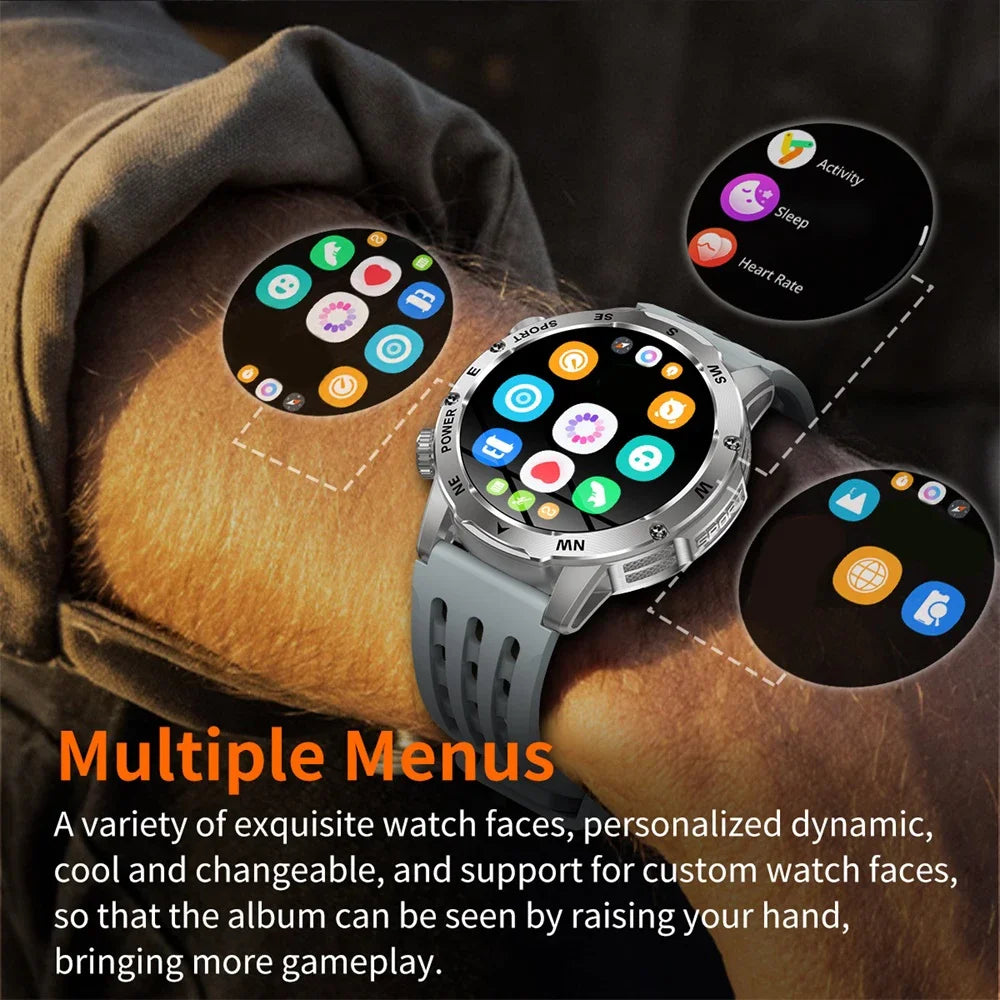 Outdoors Smart Watch Men Women BT Call Health Music 800Mah Battery Smartwatch Flashlight Compass Sports Fitness IP68 Waterproof