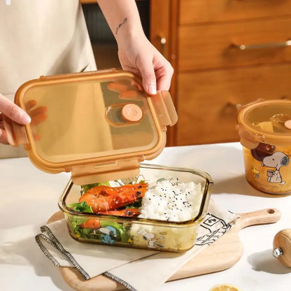 Snoopy Multi-Layer Stainless Steel Lunch Box Tinted Glass Food Portable Thermal Lunchbox Picnic Office Kids Workers School Bento