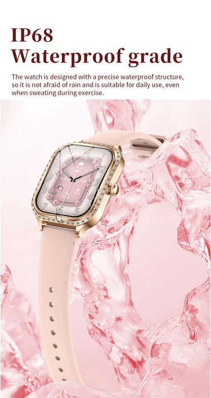 New Fashion Women Smart Watch 1.75inch Curved Screen Sports Bracelet BT HD Calling Clock IP68 Waterproof Diamond Case Smartwatch