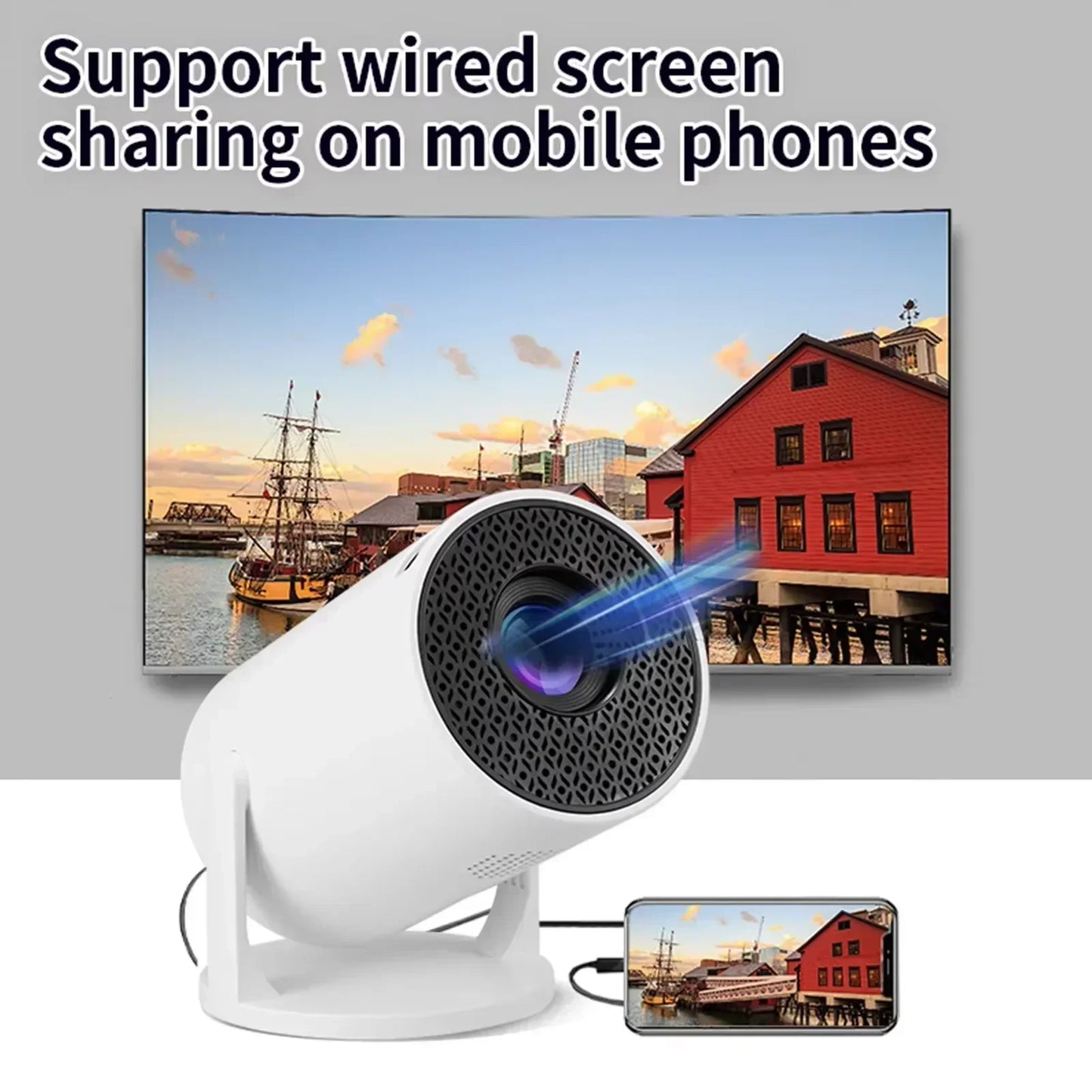HY200 Projector Home Theater  1080P HD, 270° Adjustable, Portable for USB/TV Stick/Smartphone/Laptop Streaming