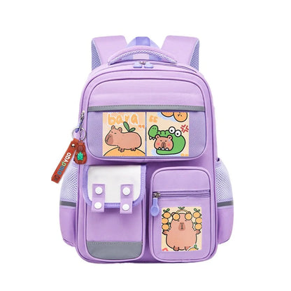 Multi-Compartment Capybara Backpack Waterproof Oxford Cloth Cartoon Animal School Bag Lightweight with Reflective Strip
