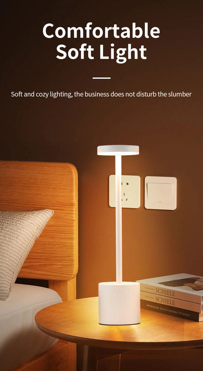 2pcs USB Rechargeable LED Desk Lamp Stepless Dimming Tricolor Touch Night Light Bedside Light Bar Hotel Decoration