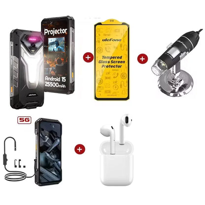 Ulefone Armor 34 Pro 5G AI Rugged Phone 32GB+512GB 25500mAh 6.95" Built-in Projector 120Hz Android 15 MTK 7300 NFC Smartphone