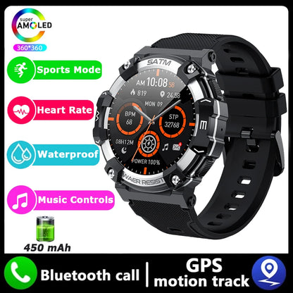 New Outdoor Military Smartwatch For Men Health Monitor Bluetooth Call Voice Assistant GPS Sports Waterproof Men Smartwatch 2024
