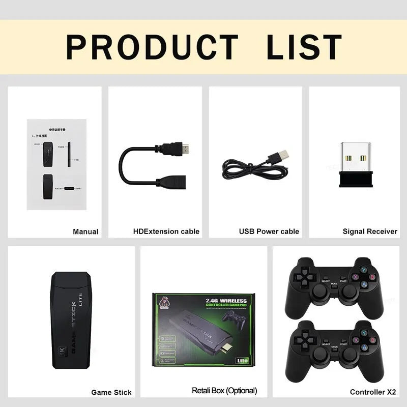 M8 4K Game Stick TV Video Game Console 64G Built-in 20000+ Games Wireless Controller Gamepad Retro Handheld Game Player For PS1