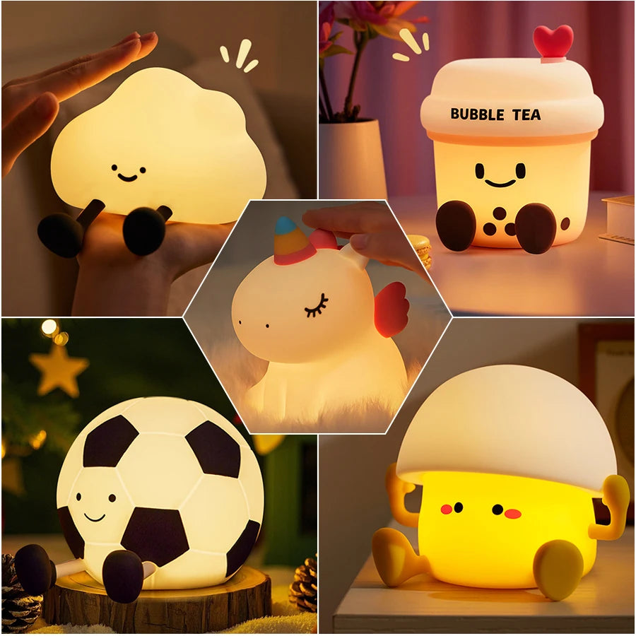 Cute Silicone Night Light Dimmable Nursery Sleeping Lamp Touch Control Nightlights USB Rechargeable Table Lamp For Baby Child