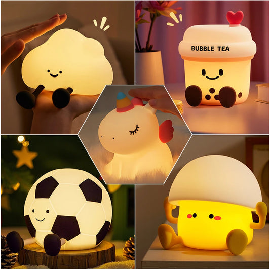 Cute Silicone Night Light Dimmable Nursery Sleeping Lamp Touch Control Nightlights USB Rechargeable Table Lamp For Baby Child