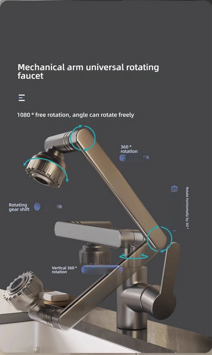 Dual Mode Universal Rotating Faucet Robotic Arm Wash Basin Kitchen Bathroom Hot and Cold Household Basin Wash Basin Sink