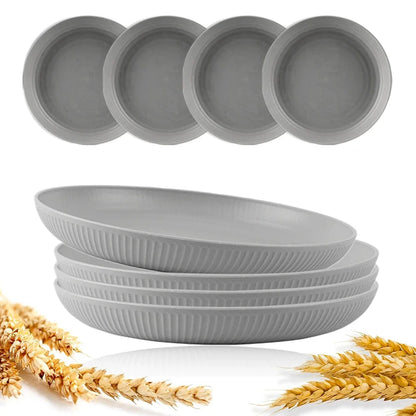8Pcs 23cm Lightweight Unbreakable Wheat Straw Plates Deep Dinner Plate for Kids Toddler Adult Dishwasher Microwave Safe