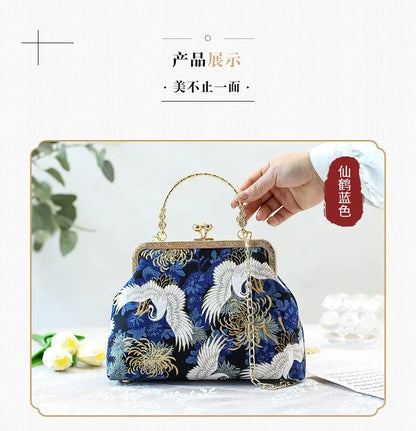Fashion Vintage Fringe Bag Small Shell Bags Chain Women Shoulder Crossbody Bag Crane Flying Women's Handbags Purses Embroidery