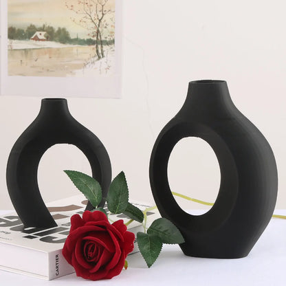 Hollow Nordic Modern Ceramic Vase Set of 2 for Modern Home Decor,Modern Boho Hollow Flower Vases for Living Room Bookshelf