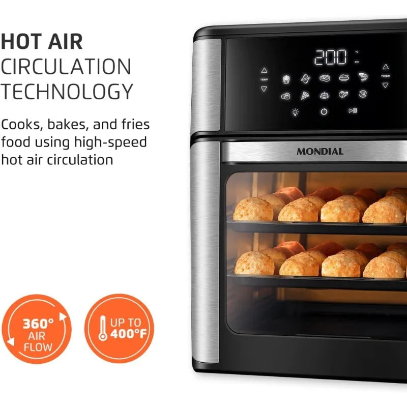 HOME - Air Fryer Oven 1800W, 12.7QT Capacity, Touchscreen Panel, Automatic Shut-Off – Black & Stainless Steel –