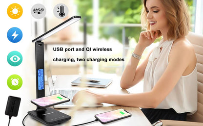 LED Desk Lamp, Office Table Lamp with Wireless Charger, Suitable for Home, Office Dimmable Desk Lamp, with USB Charging Port