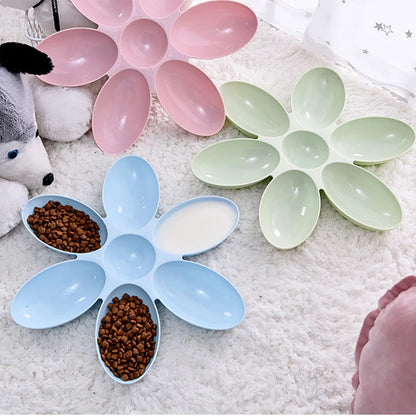 Flower Shaped Pet Bowl with 6 Connected Bowls for Small Dog and Cat, Water Dish, Puppy Feeding Bowls, Slow Down Eating Feeder