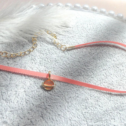 Fashion Women's Choker Necklace Lovely Gothic Pink Lace Pearl Pendant Elastic Short Clavicle Necklace Jewelry Gift For Girls