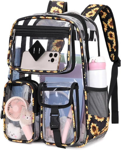 Clear Backpack for School,Heavy Duty PVC Transparent Bookbag for Girls Stadium Approved See Through Backpack