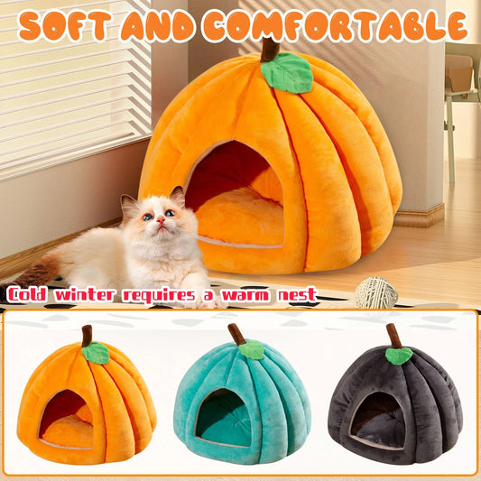 Creative Pumpkin Pet House Autumn And Winter Cat And Dog Semi-enclosed Pet Bed Warm And Thick Cat And Dog Nest Pet Supplies