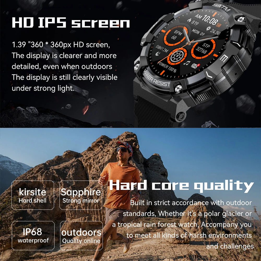 PG666 Outdoor Rugged Smart Watch Men IP68 Waterproof Bluetooth Call Smartwatch Multiple Sports Modes Blood Pressure Oxygen Watch