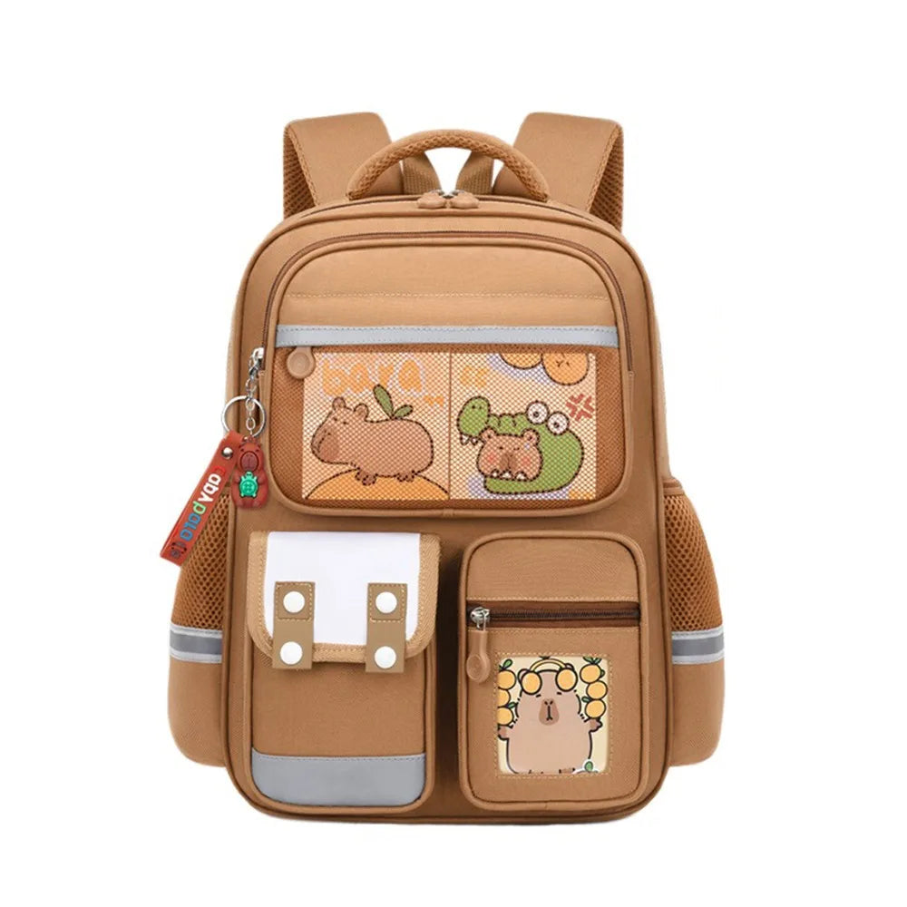 Multi-Compartment Capybara Backpack Waterproof Oxford Cloth Cartoon Animal School Bag Lightweight with Reflective Strip