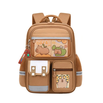 Multi-Compartment Capybara Backpack Waterproof Oxford Cloth Cartoon Animal School Bag Lightweight with Reflective Strip