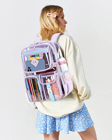 Clear Backpack for School,Heavy Duty PVC Transparent Bookbag for Girls Stadium Approved See Through Backpack