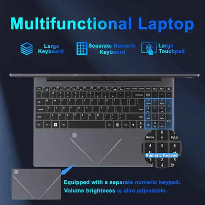 New Lightweight Laptop 15.6 Inch IPS Large Display 1920*1080 Large Keyboard Portable Office Games Notebook 5000mAh Battery