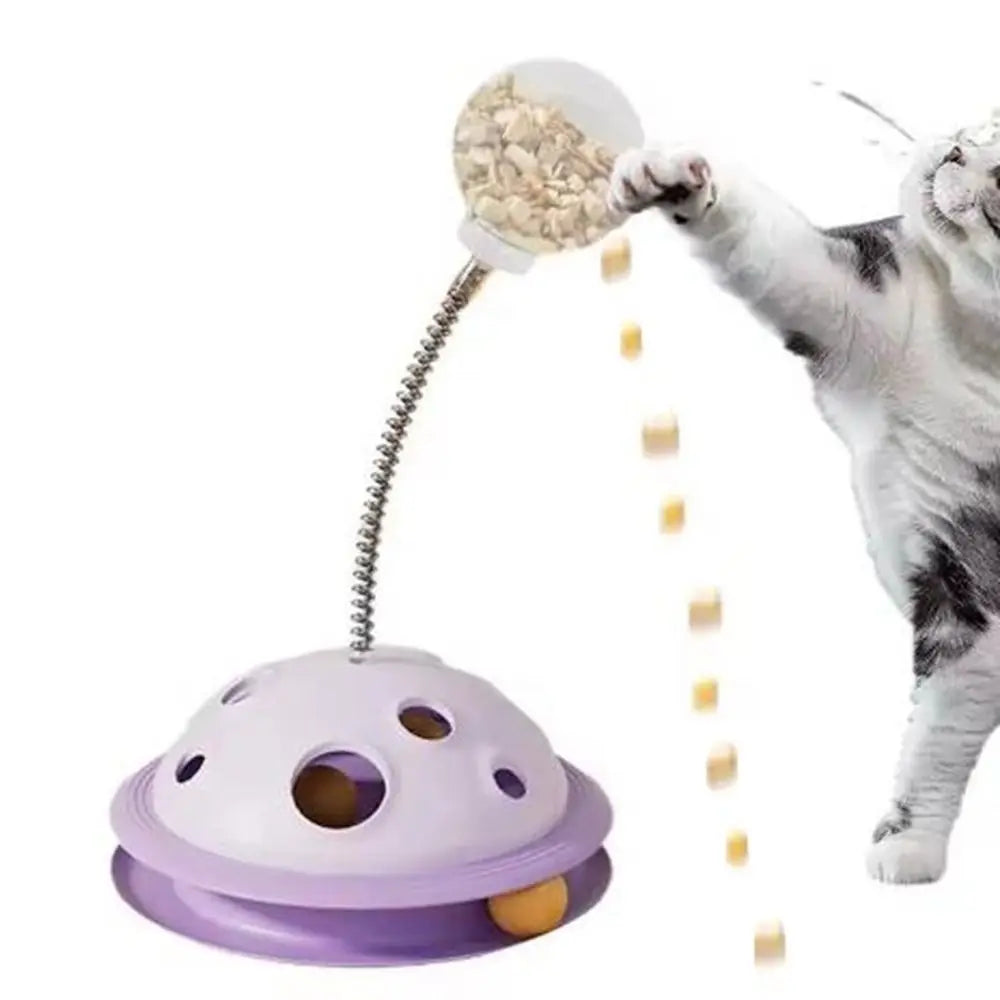 Plastic Cat Leaking Food Ball Detachable Interactive Cat Turntable Toy with Spring Rod Cat Track Kitten Playing Balls Toy