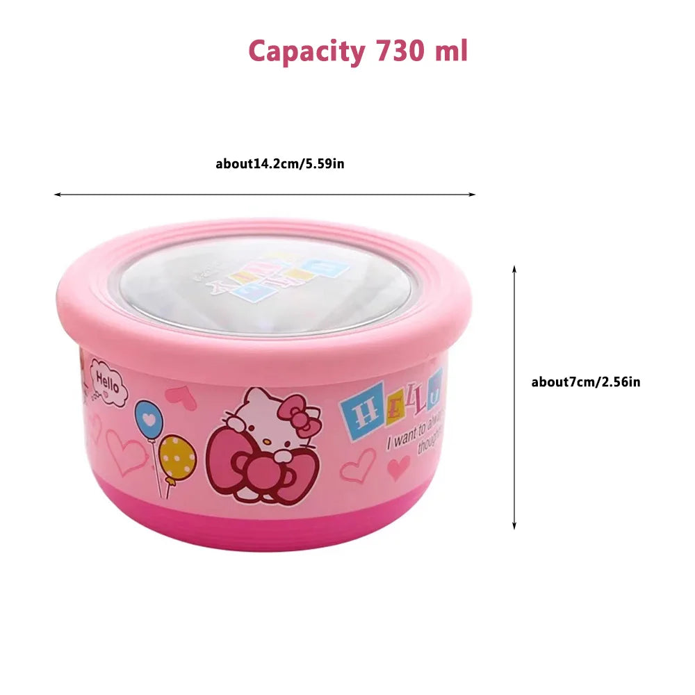 Anime Sanrio Hello Kitty Stainless Steel With Lid Ramen Bowl Student Dormitory Fruit Salad Rice Soup Bowl Kitchen Tableware