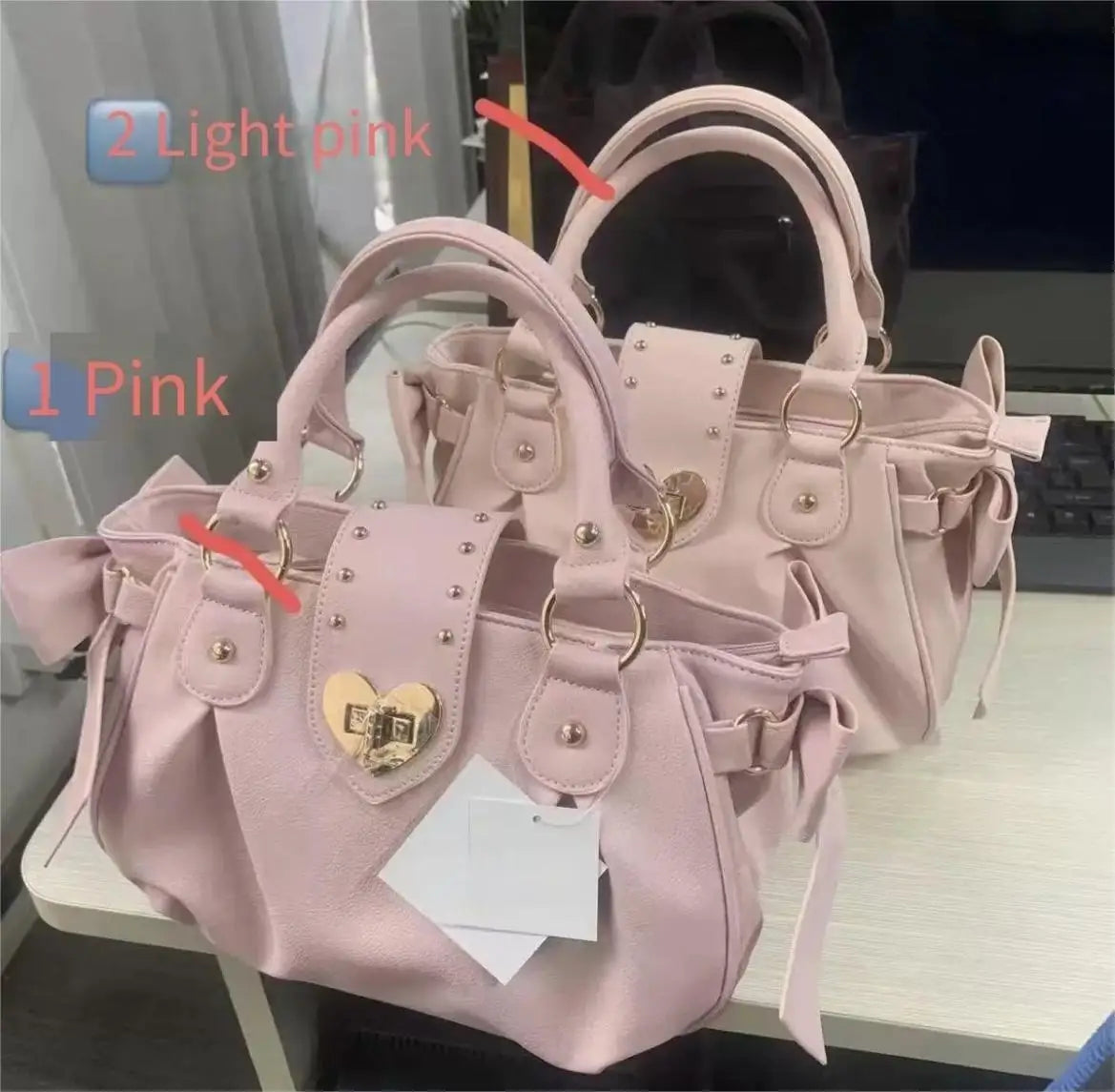 Sweet Bow Lolita Pink Hand Bag Purse Women Harajuku Love Heart Soft Crossbody Bag Lady Kawaii Large Capacity Shoulder Bag Female
