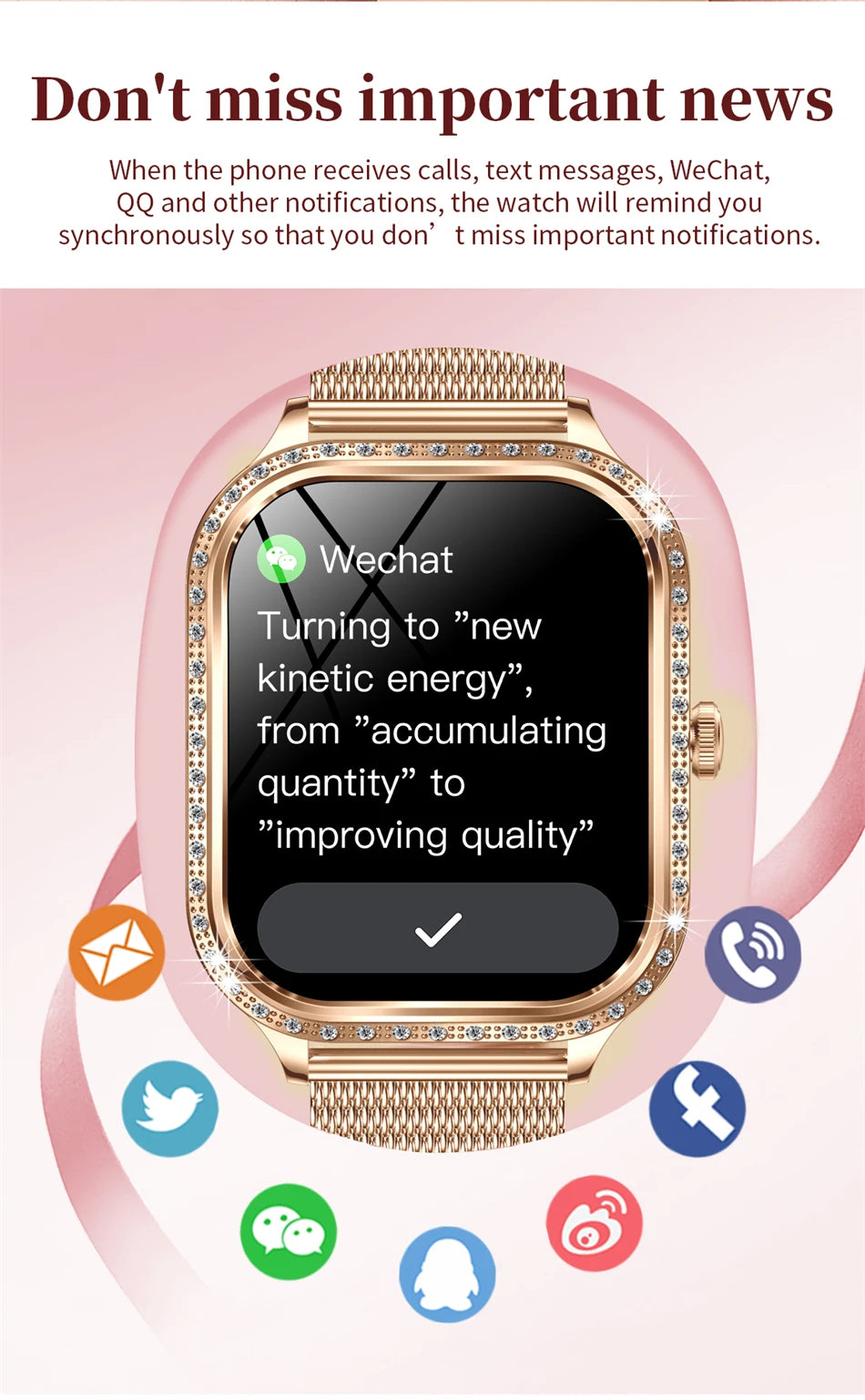 New Fashion Women Smart Watch 1.75inch Curved Screen Sports Bracelet BT HD Calling Clock IP68 Waterproof Diamond Case Smartwatch