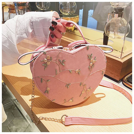 Sweet Lace Round Handbags High Quality PU Leather Women Crossbody Bags for Women 2025 Small Fresh Flower Chain Shoulder