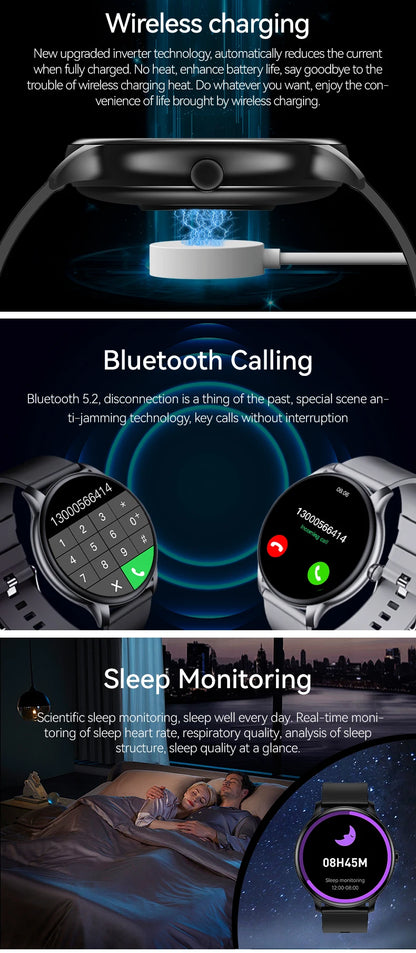 KESHUYOU New Smart Watch Women's Men's Full Touch Screen Bluetooth Talk Sports Fitness Tracker Heart Rate Monitor Smart Watch