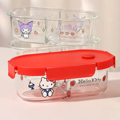 Sanrio Kawaii Hello Kitty Glass Lunch Box My Melody Kuromi Anime Cartoon Sweet Microwaveable Sealed Soup Bowls with Separate Lid