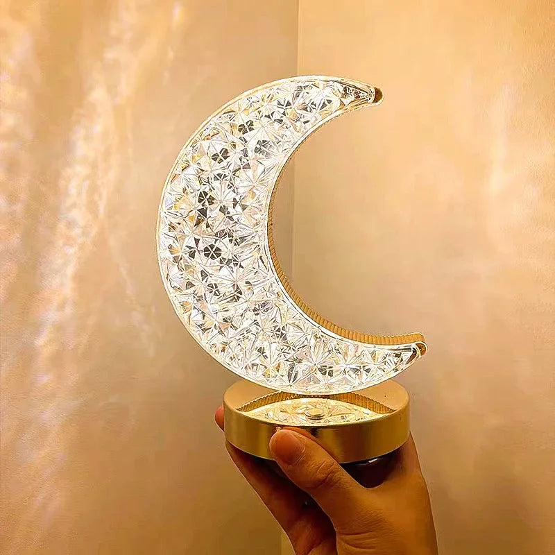 Night Light Bedroom Crystal Touch Dimming Room Home Decor Aesthetics USB Bedside LED Ambient Table 3D Moon Lamp